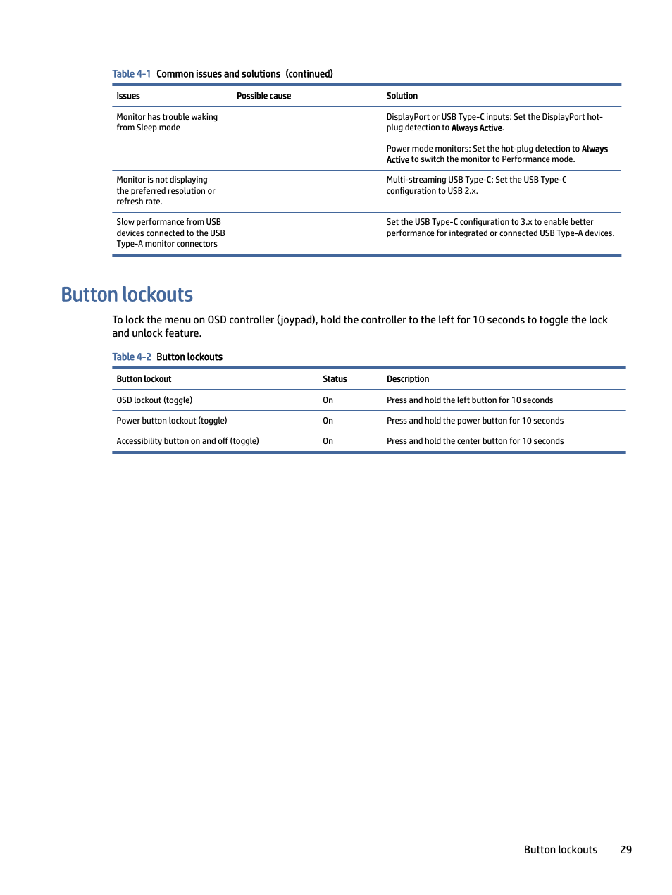 Button lockouts | HP Z32k G3 31.5" 4K HDR Monitor User Manual | Page 34 / 45