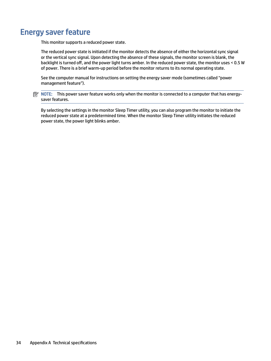 Energy saver feature | HP Z32k G3 31.5" 4K HDR Monitor User Manual | Page 39 / 45
