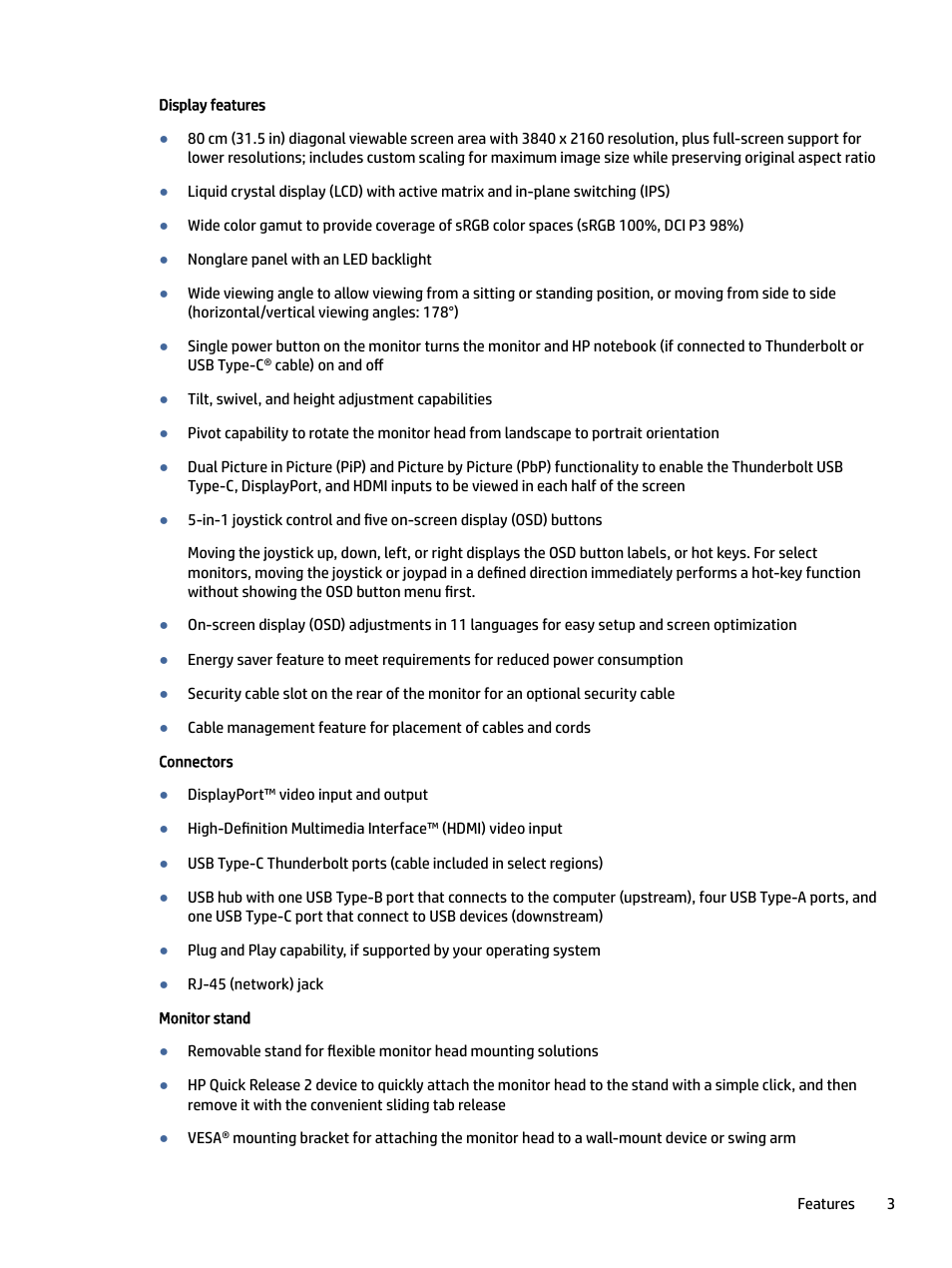 HP Z32k G3 31.5" 4K HDR Monitor User Manual | Page 8 / 45