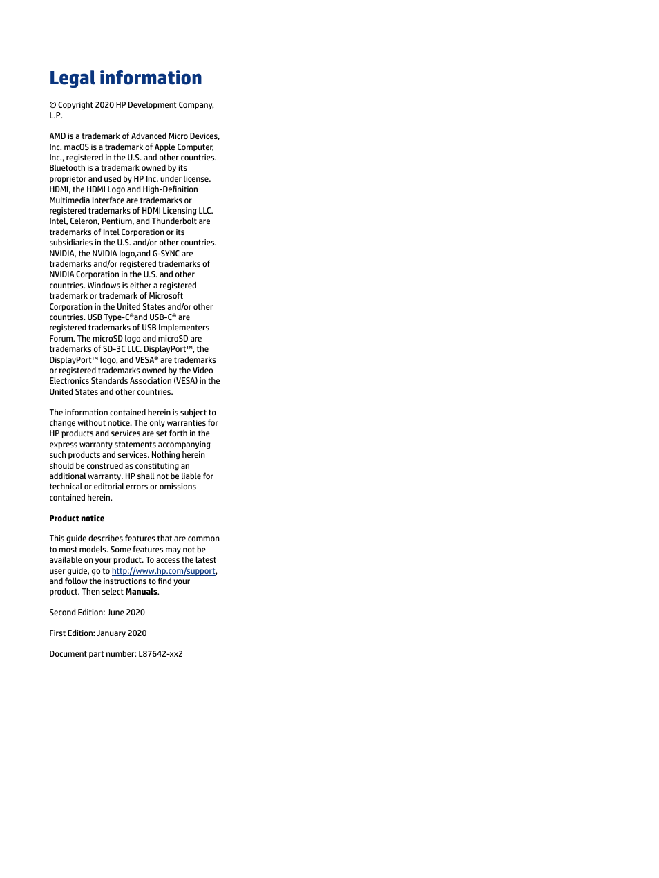 Legal information | HP OMEN 27" HDR 165 Hz Gaming Monitor User Manual | Page 2 / 41