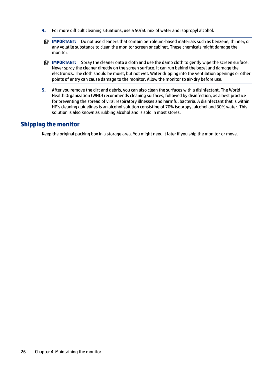 Shipping the monitor | HP OMEN 27" HDR 165 Hz Gaming Monitor User Manual | Page 32 / 41