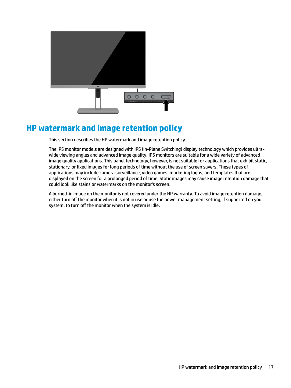 Hp watermark and image retention policy | HP E27d G4 27" 16:9 Advanced Docking IPS Monitor User Manual | Page 25 / 52