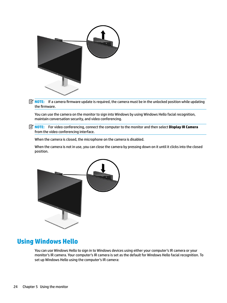 Using windows hello | HP E27d G4 27" 16:9 Advanced Docking IPS Monitor User Manual | Page 32 / 52