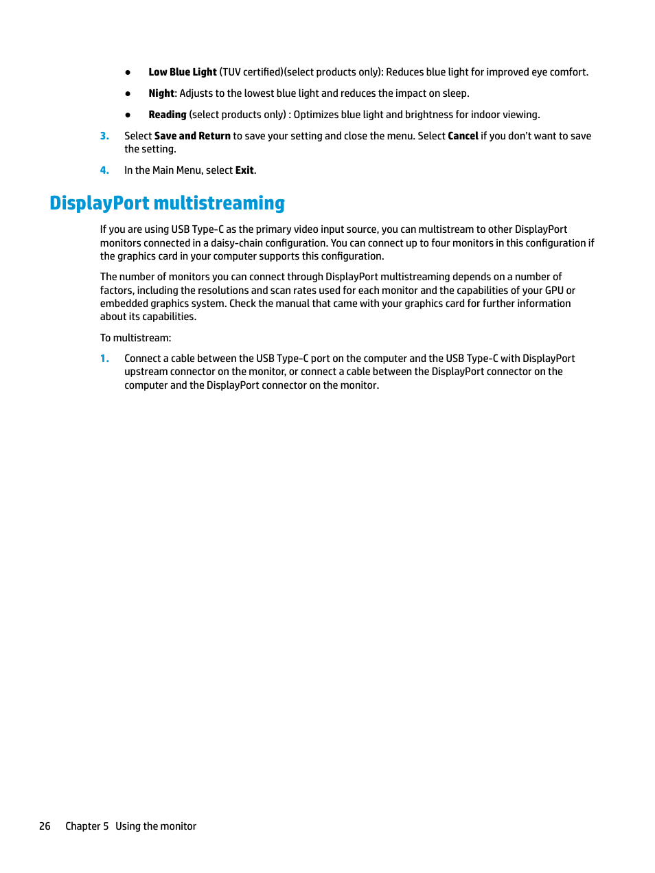 Displayport multistreaming | HP E27d G4 27" 16:9 Advanced Docking IPS Monitor User Manual | Page 34 / 52