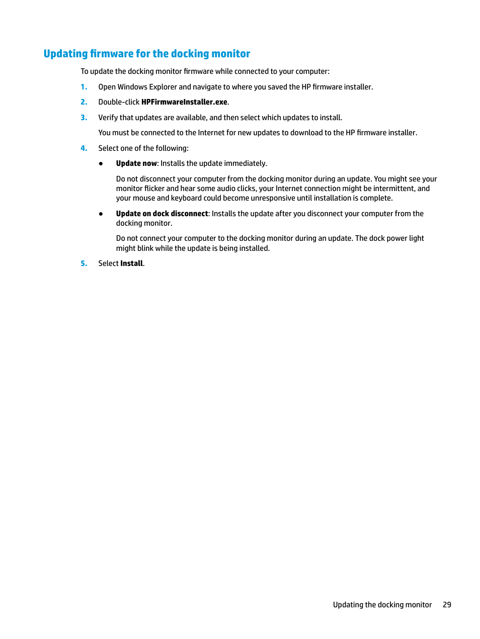 Updating firmware for the docking monitor | HP E27d G4 27" 16:9 Advanced Docking IPS Monitor User Manual | Page 37 / 52