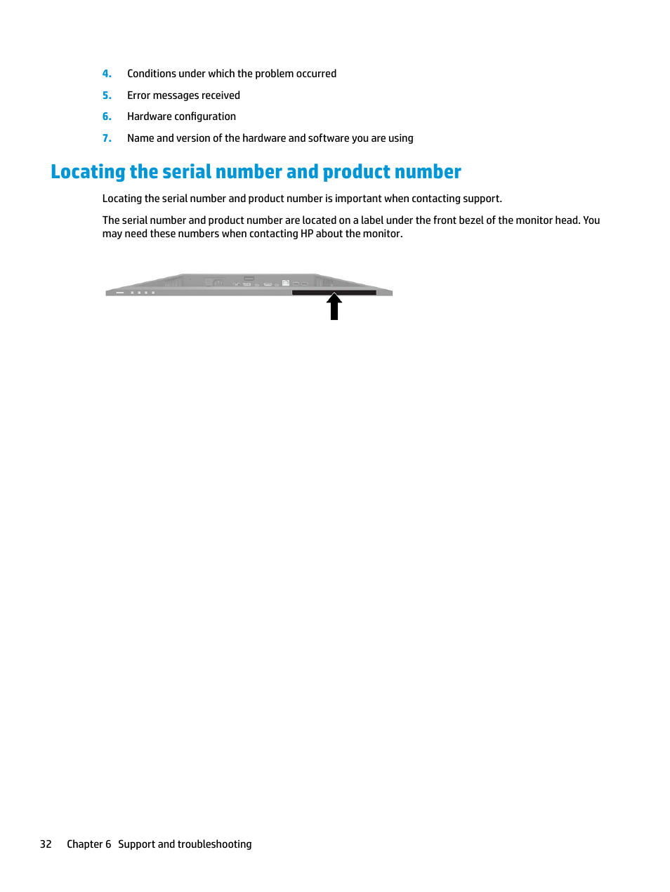 Locating the serial number and product number | HP E27d G4 27" 16:9 Advanced Docking IPS Monitor User Manual | Page 40 / 52