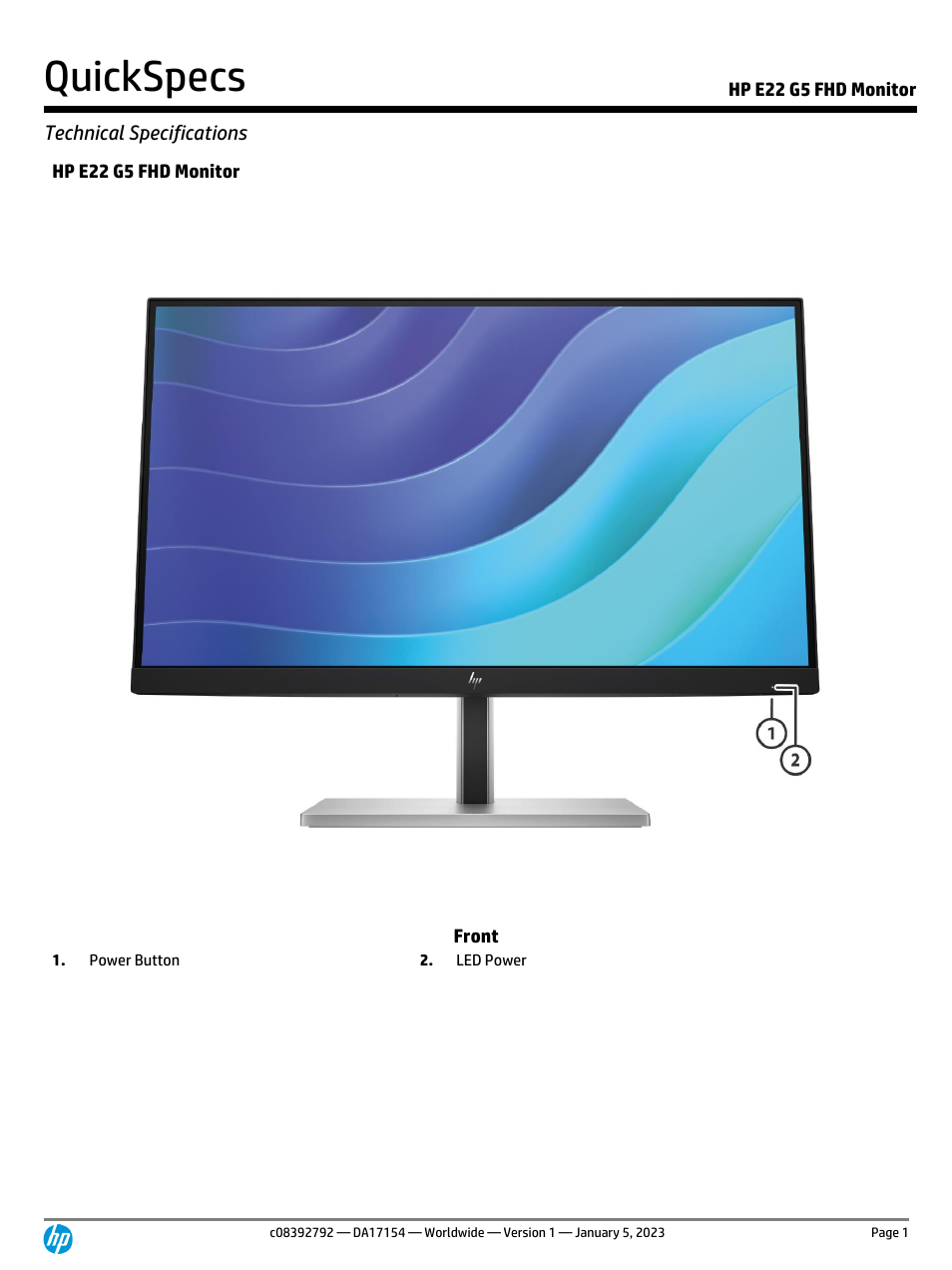 HP E22 G5 21.5" Monitor User Manual | 14 pages