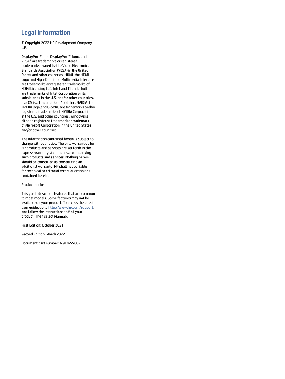 Legal information | HP Z40c G3 39.7" 21:9 Curved 5K IPS Monitor User Manual | Page 2 / 45