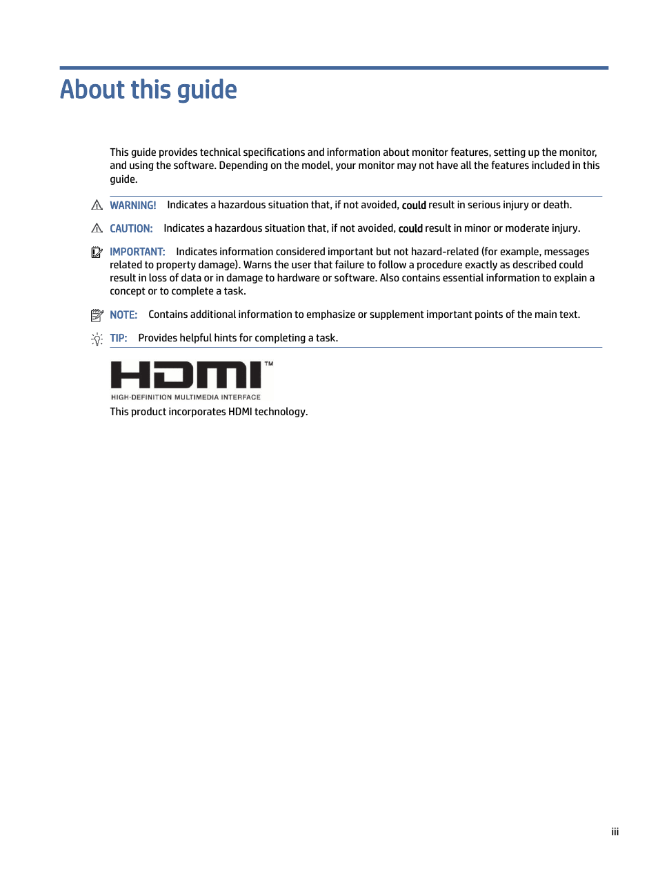 About this guide | HP Z40c G3 39.7" 21:9 Curved 5K IPS Monitor User Manual | Page 3 / 45