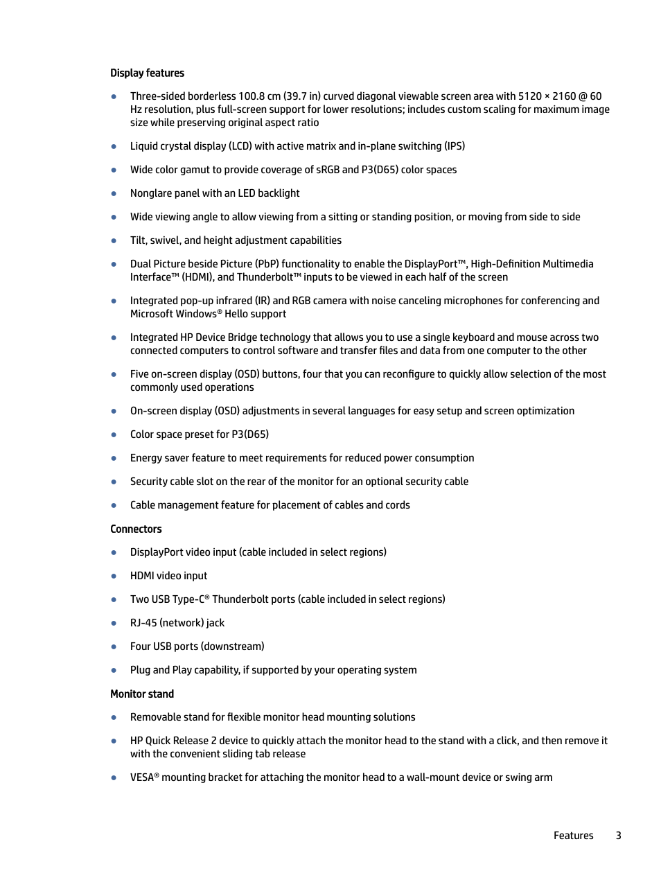 HP Z40c G3 39.7" 21:9 Curved 5K IPS Monitor User Manual | Page 8 / 45