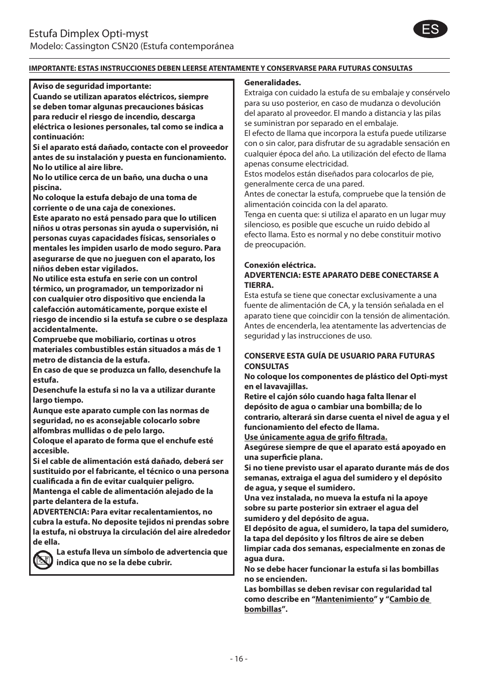 Estufa dimplex opti-myst | Dimplex CASSINGTON EN55014 User Manual | Page 22 / 52