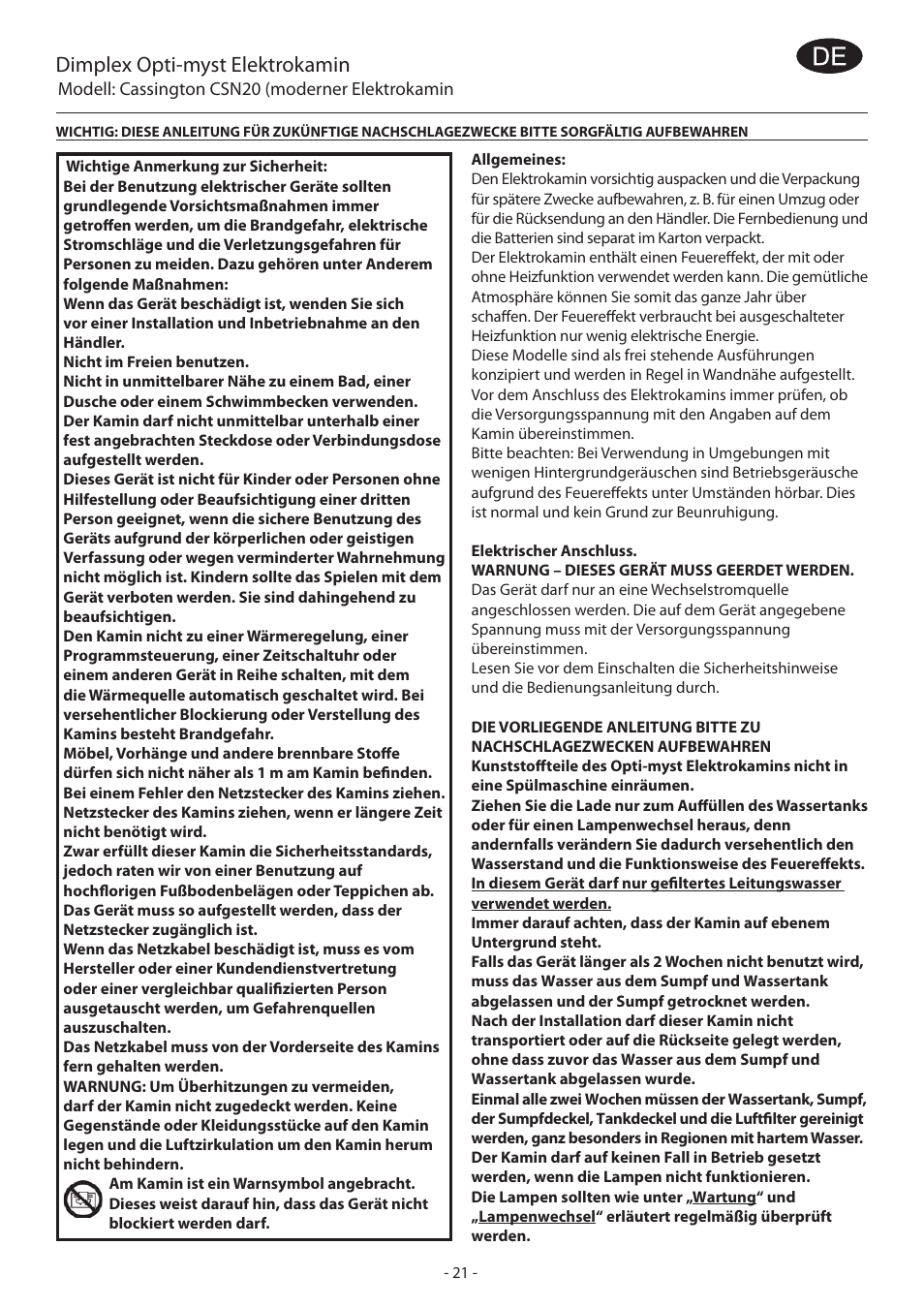 Dimplex opti-myst elektrokamin | Dimplex CASSINGTON EN55014 User Manual | Page 27 / 52