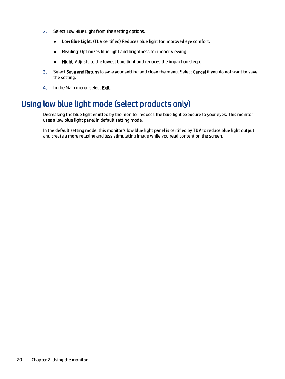 Using low blue light mode (select products only) | HP M24 23.8" Webcam Monitor User Manual | Page 25 / 38