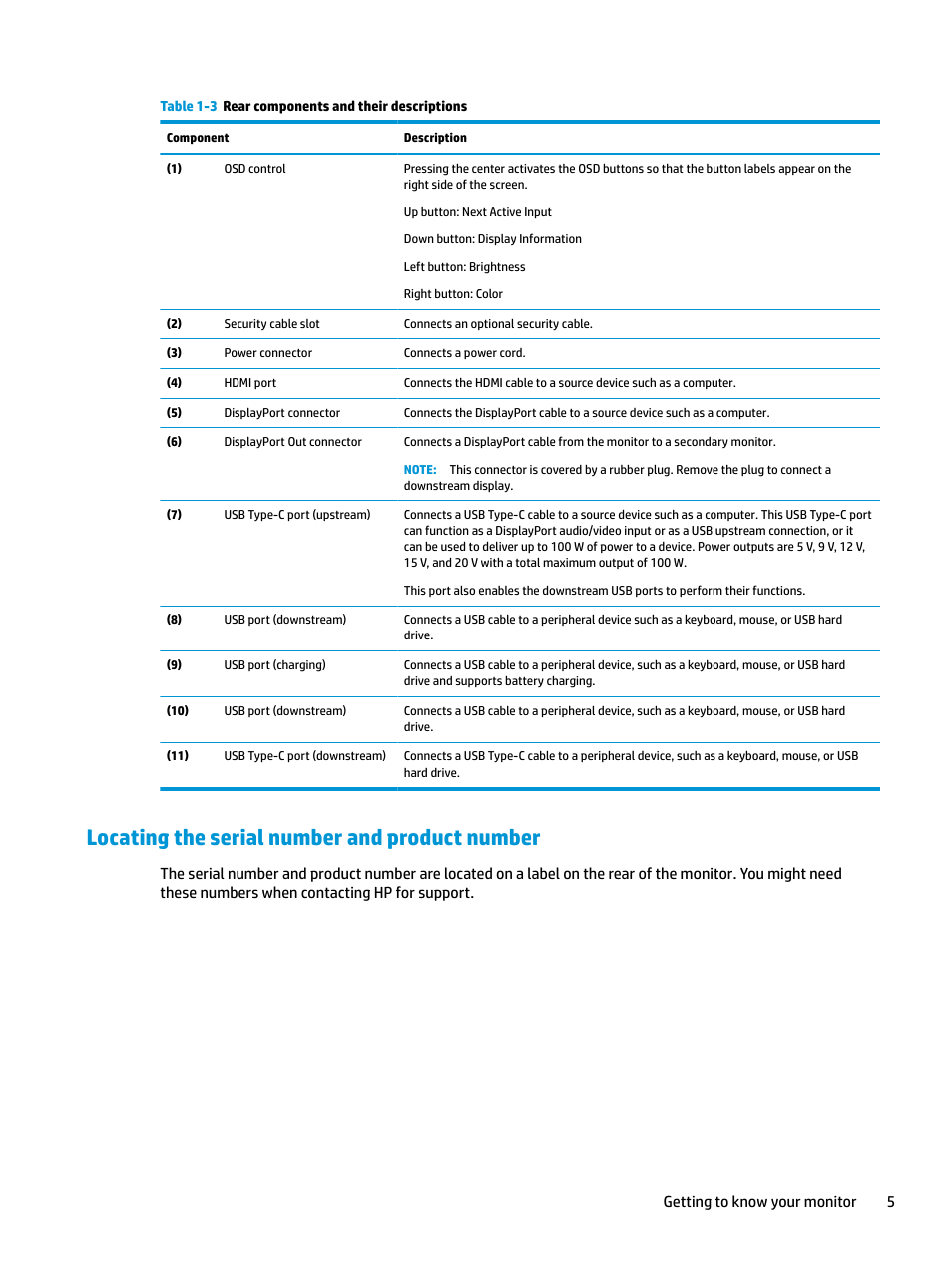 Locating the serial number and product number | HP Z31x 31.1" 17:9 DreamColor Studio Cinema 4K IPS Display User Manual | Page 13 / 45