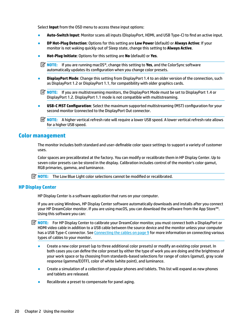 Color management, Hp display center | HP Z31x 31.1" 17:9 DreamColor Studio Cinema 4K IPS Display User Manual | Page 28 / 45