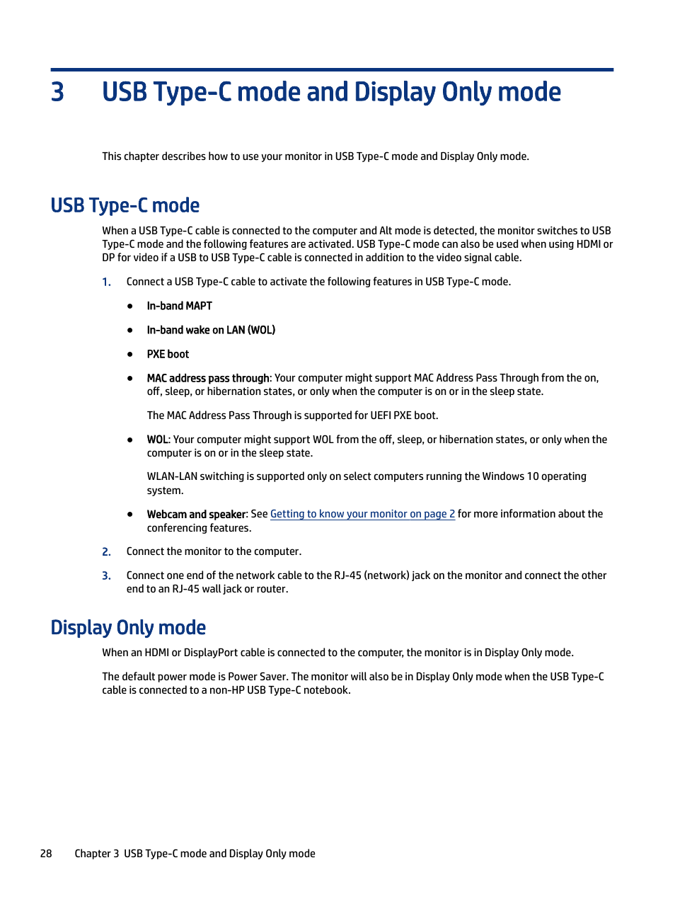 Usb type-c mode and display only mode, Usb type-c mode, Display only mode | Usb type-c mode display only mode, Usb type-c mode and display only mode 3 | HP E27m 27" 16:9 IPS Monitor with USB Type-C Docking User Manual | Page 34 / 50