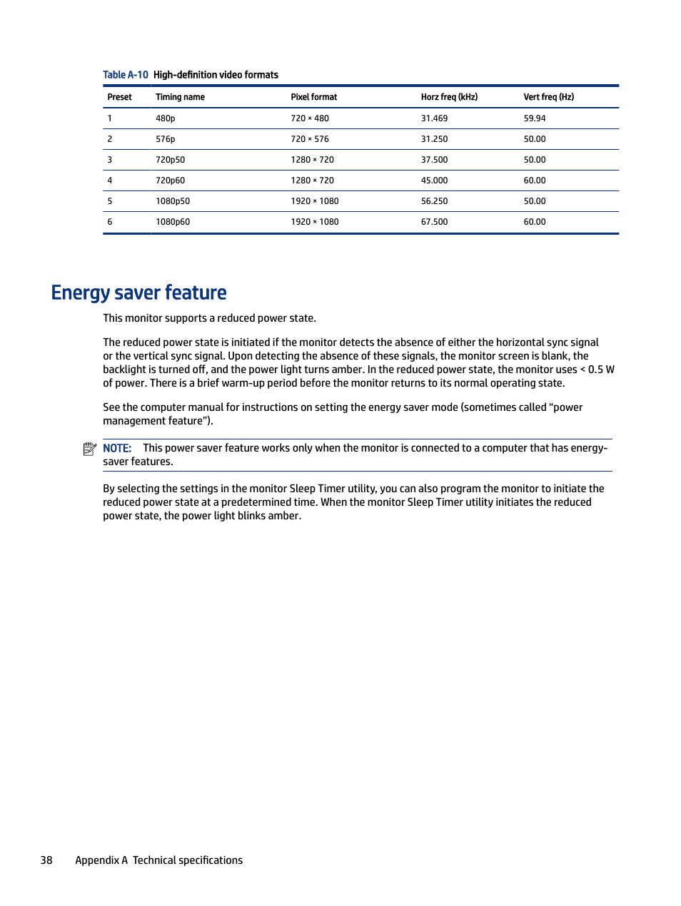 Energy saver feature | HP E27m 27" 16:9 IPS Monitor with USB Type-C Docking User Manual | Page 44 / 50