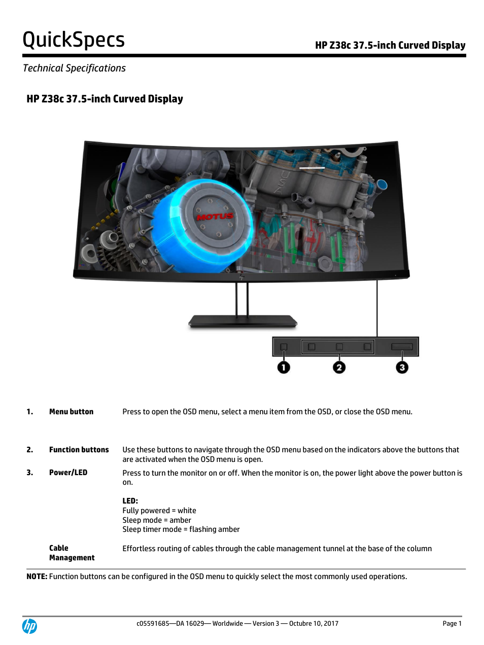 HP Z38c 37.5" 21:9 Curved IPS Monitor (Smart Buy) User Manual | 11 pages