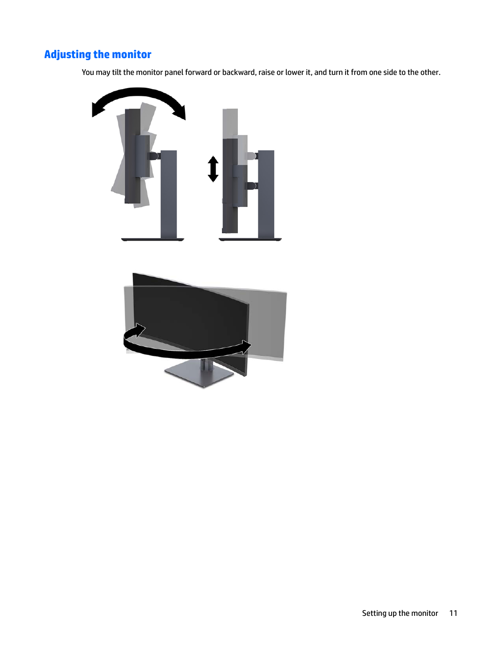 Adjusting the monitor | HP Z38c 37.5" 21:9 Curved IPS Monitor (Smart Buy) User Manual | Page 17 / 30
