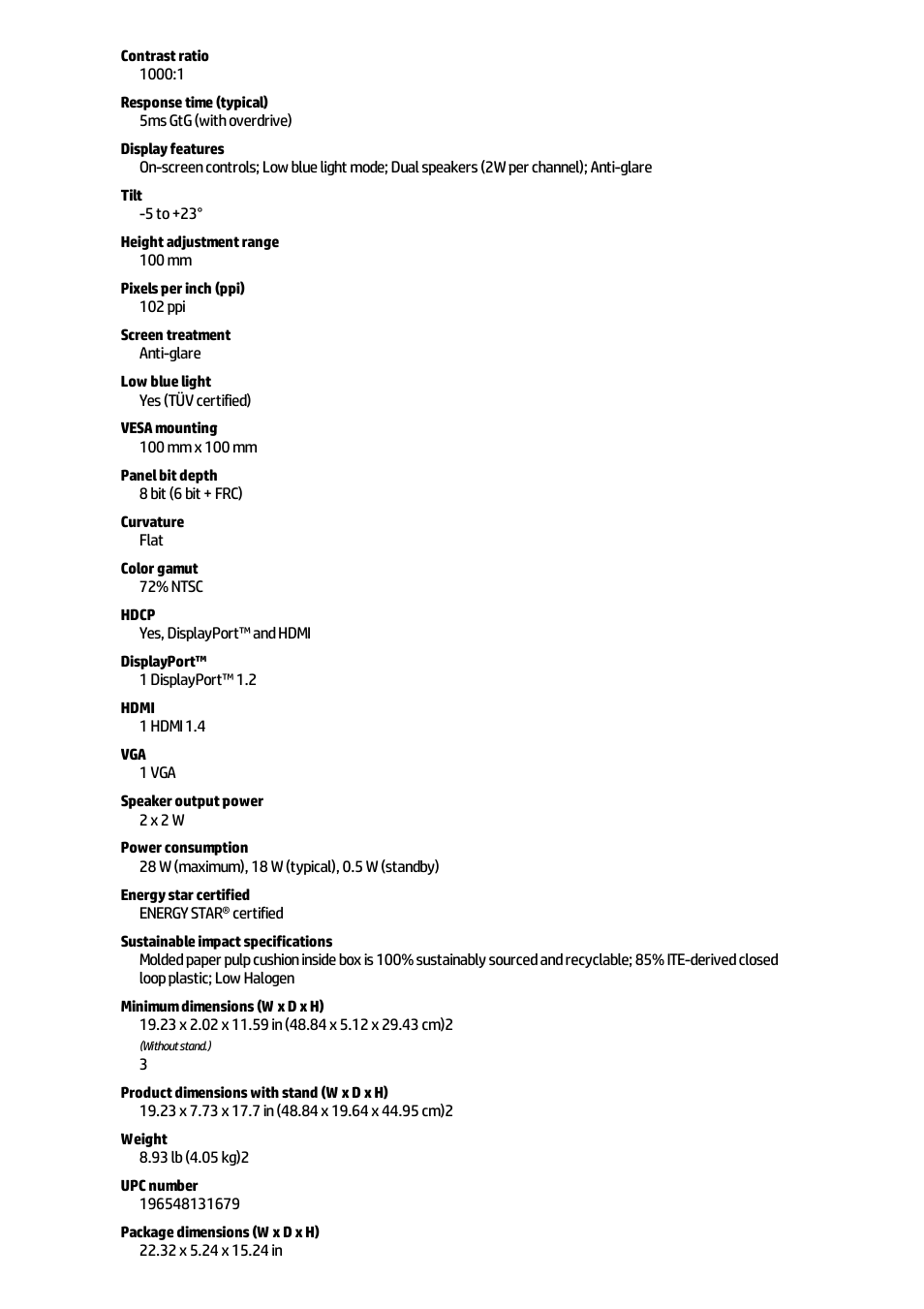 HP P22h G5 21.5" Monitor User Manual | Page 2 / 8