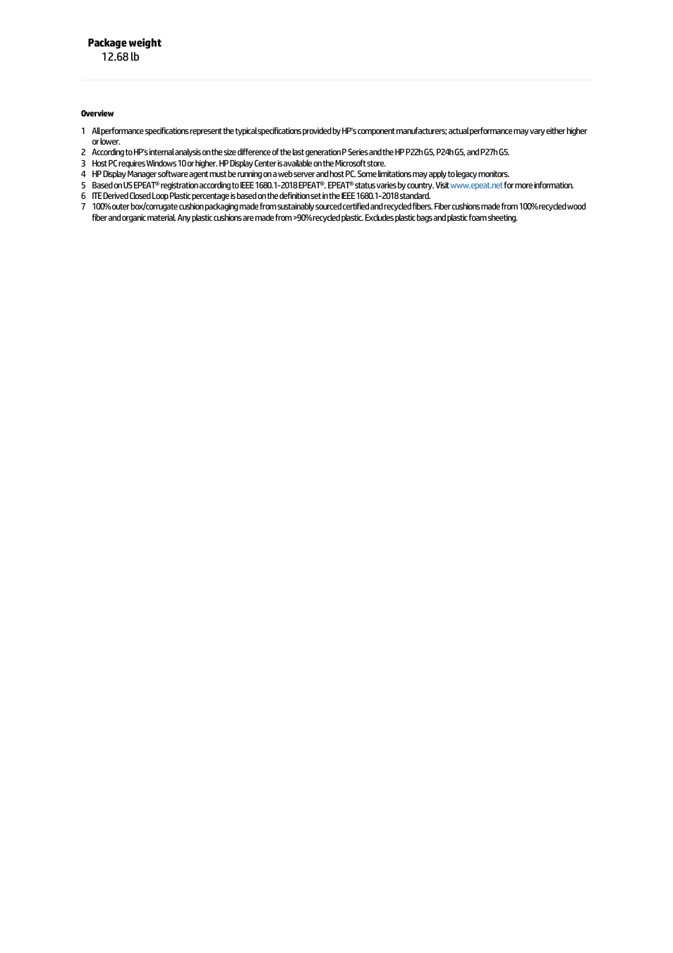 68 lb | HP P22h G5 21.5" Monitor User Manual | Page 3 / 8