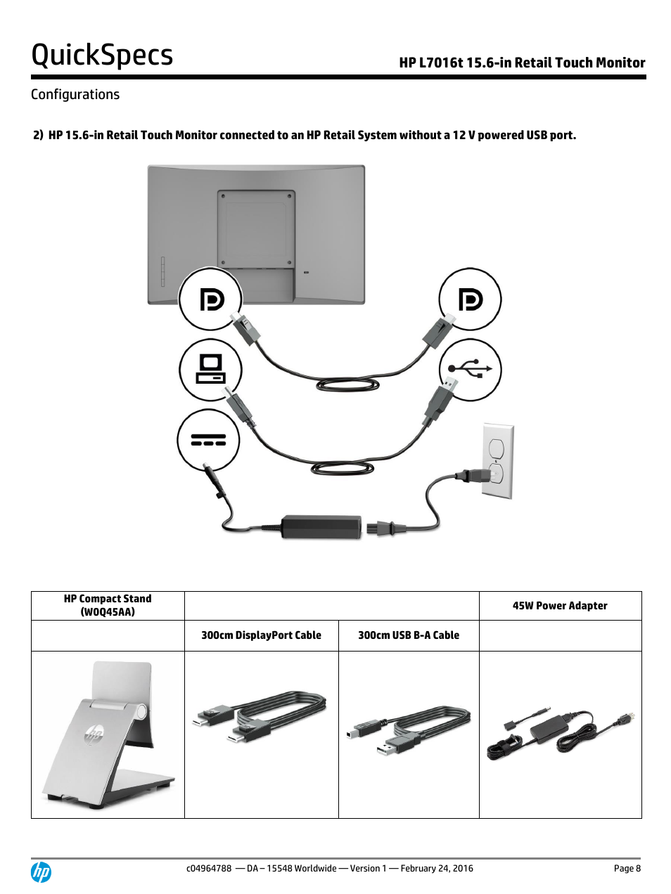 Quickspecs | HP L7016t 15.6" Retail Multi-Touch TN Monitor User Manual | Page 8 / 12