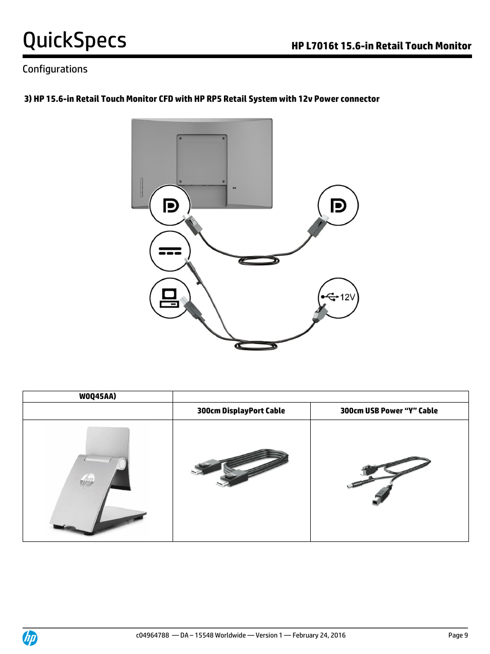 Quickspecs | HP L7016t 15.6" Retail Multi-Touch TN Monitor User Manual | Page 9 / 12