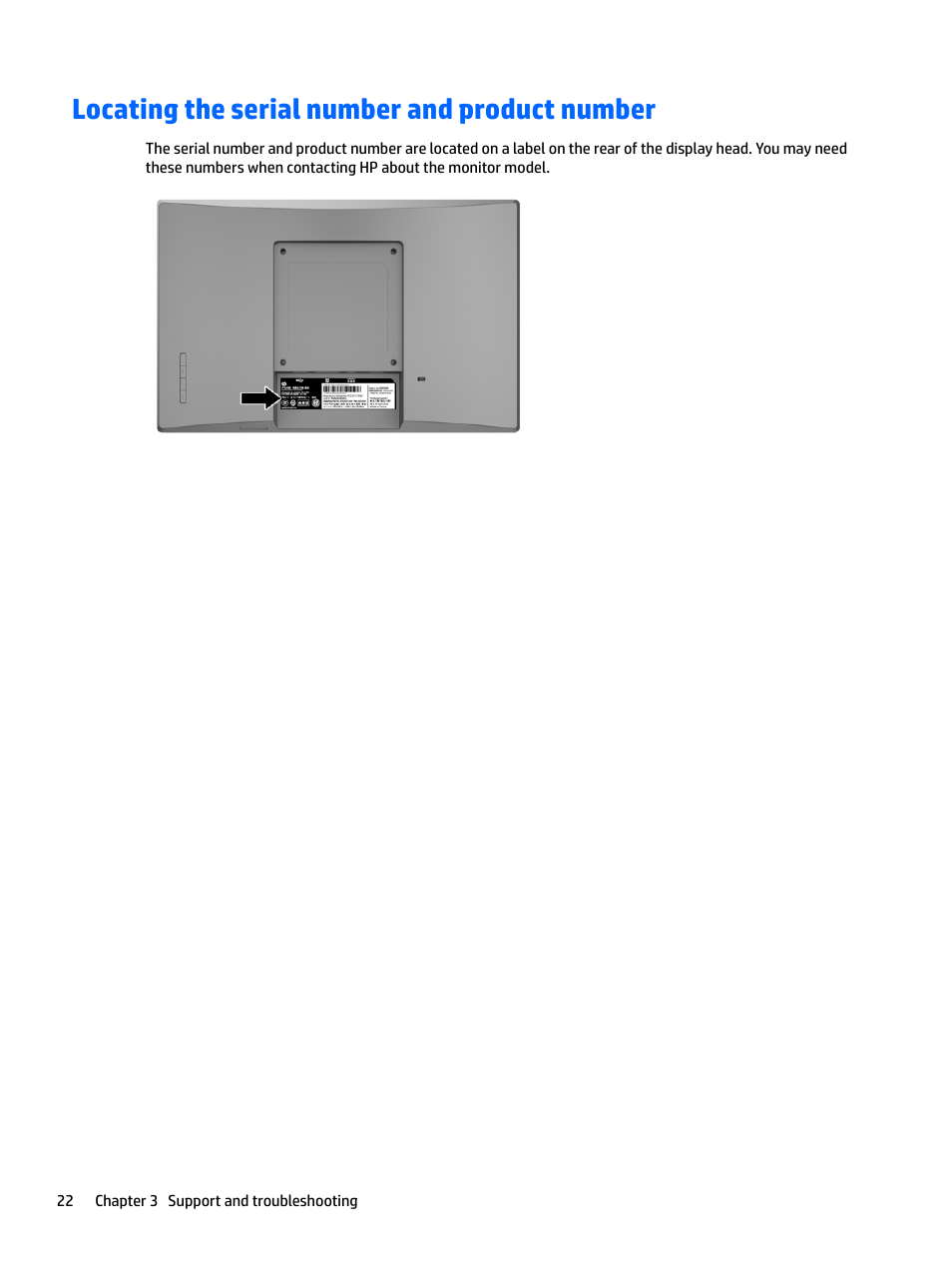 Locating the serial number and product number | HP L7016t 15.6" Retail Multi-Touch TN Monitor User Manual | Page 28 / 34