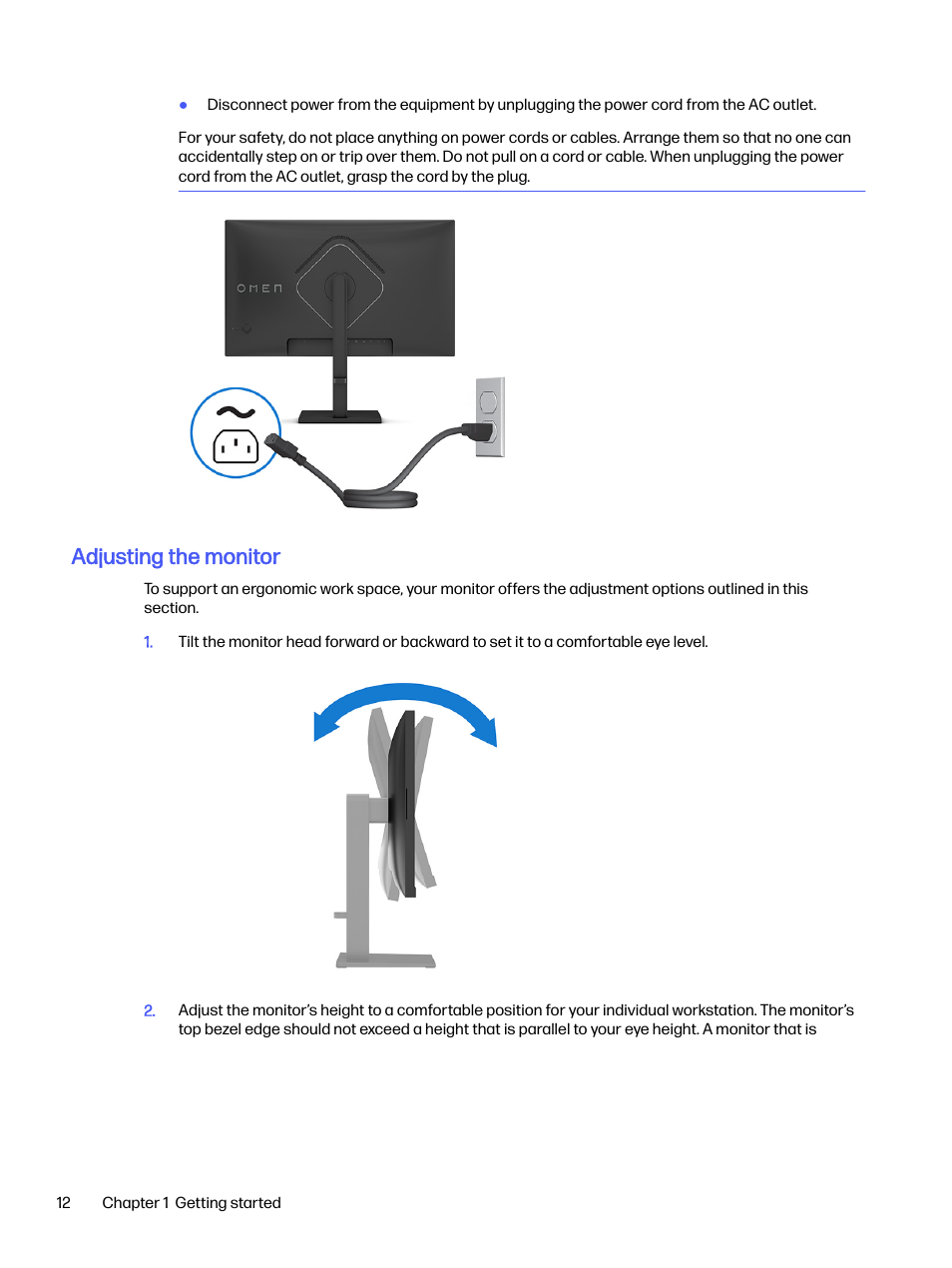 Adjusting the monitor | HP OMEN 32q 31.5" QHD HDR 165 Hz Gaming Monitor User Manual | Page 17 / 47
