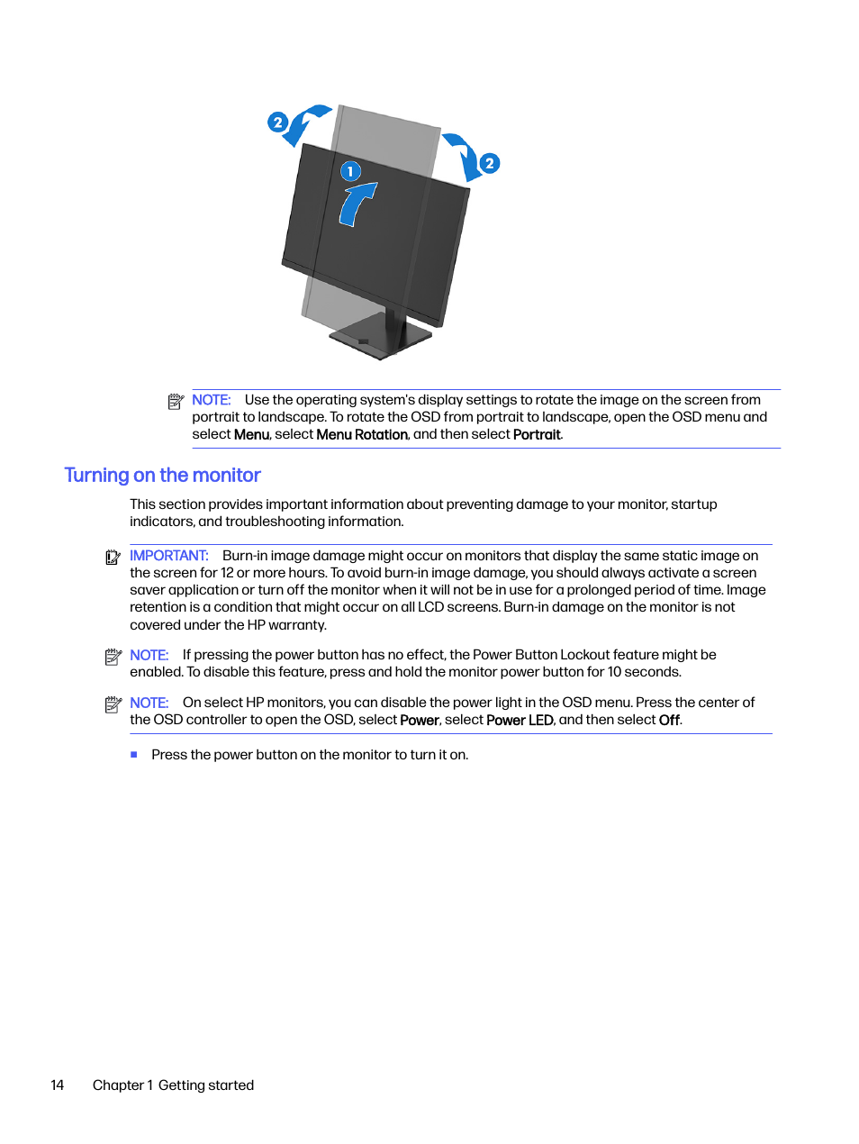 Turning on the monitor | HP OMEN 32q 31.5" QHD HDR 165 Hz Gaming Monitor User Manual | Page 19 / 47