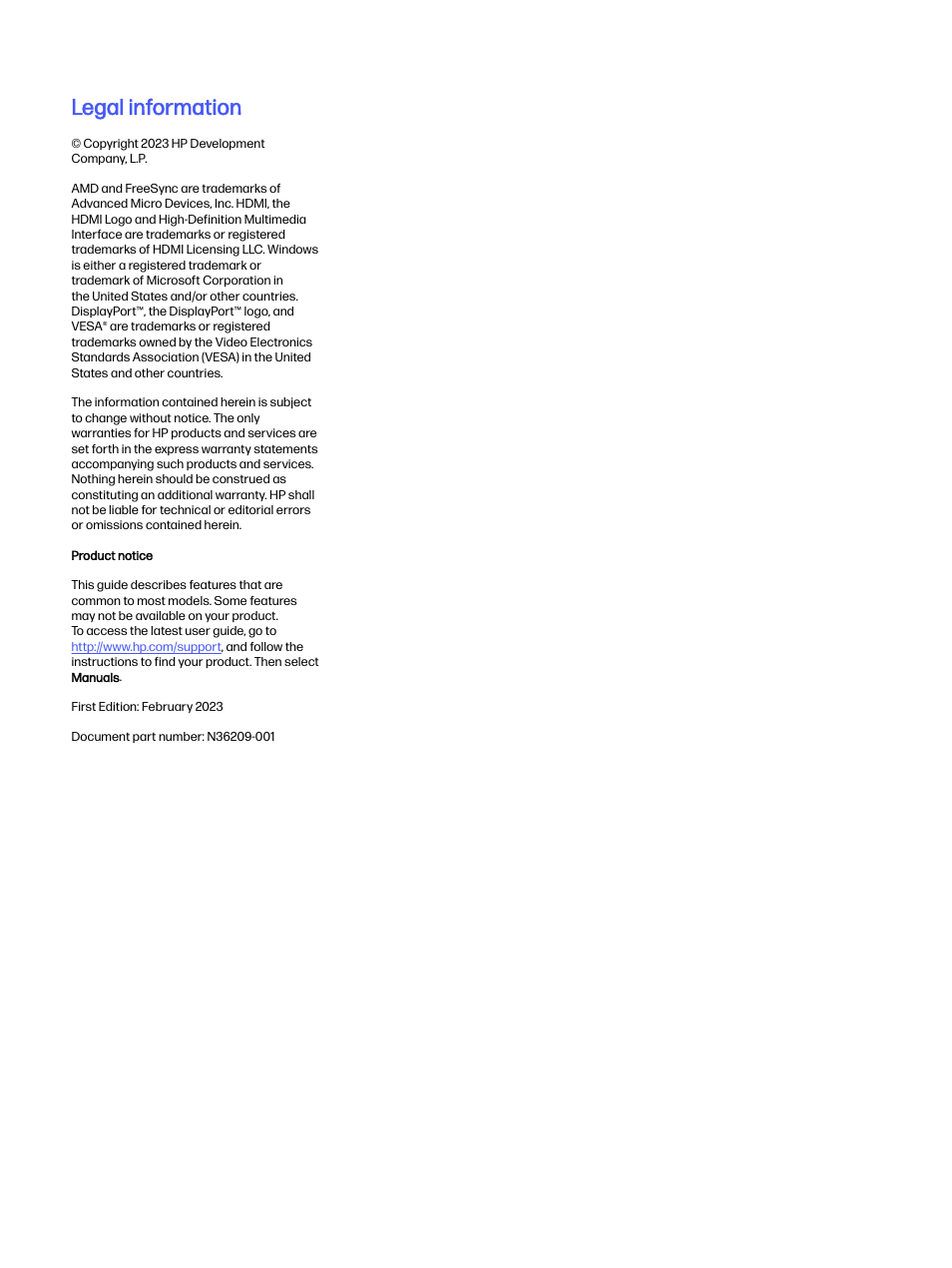 Legal information | HP OMEN 32q 31.5" QHD HDR 165 Hz Gaming Monitor User Manual | Page 2 / 47