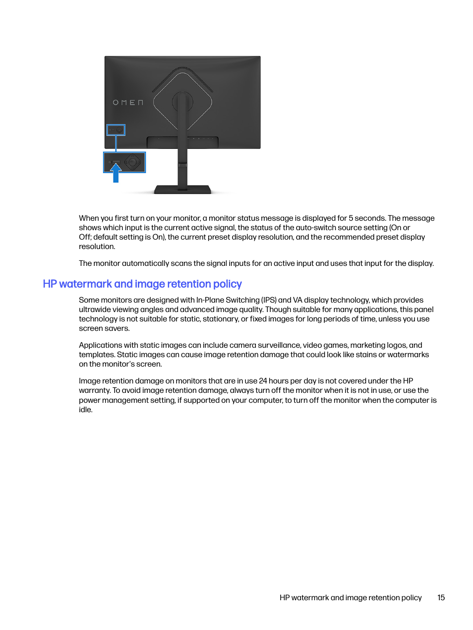 Hp watermark and image retention policy | HP OMEN 32q 31.5" QHD HDR 165 Hz Gaming Monitor User Manual | Page 20 / 47