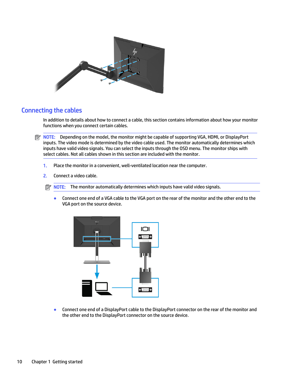 Connecting the cables | HP E24mv 24" 16:9 Conferencing IPS Monitor User Manual | Page 15 / 42