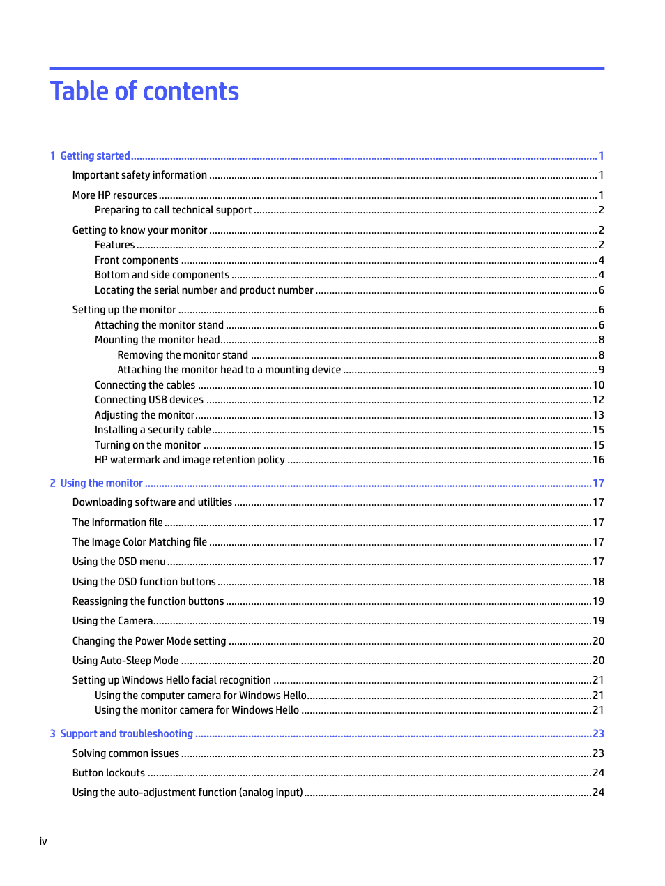 HP E24mv 24" 16:9 Conferencing IPS Monitor User Manual | Page 4 / 42
