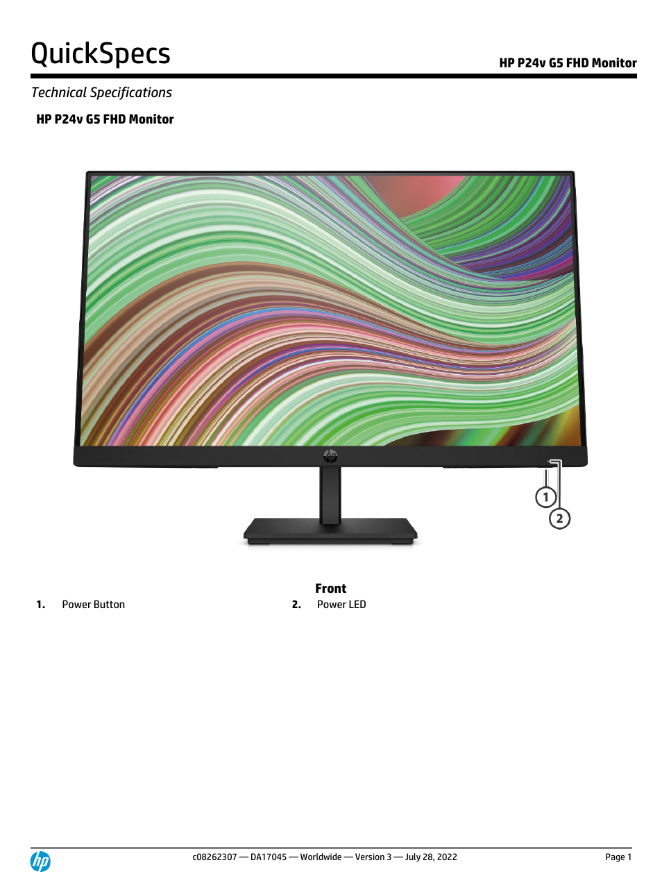 HP P24v G5 23.8" Monitor User Manual | 13 pages