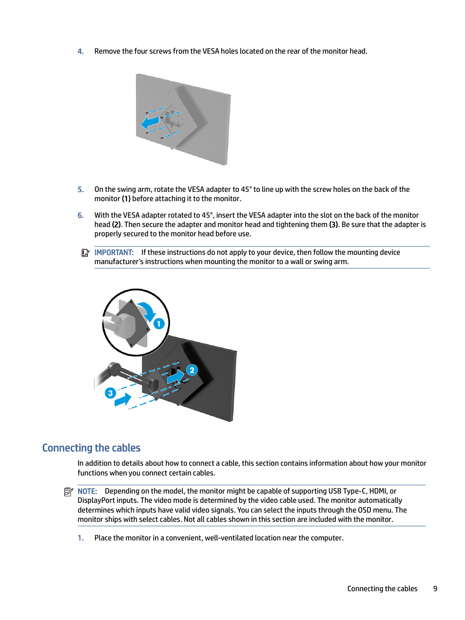 Connecting the cables, Onnecting the cables | HP OMEN 27" 4K HDR 144 Hz Gaming Monitor User Manual | Page 14 / 38