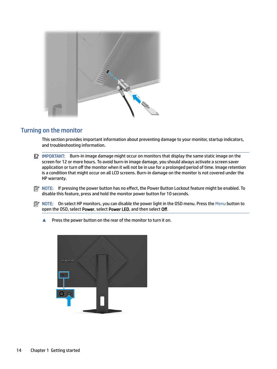 Turning on the monitor, Urning on the monitor | HP OMEN 27" 4K HDR 144 Hz Gaming Monitor User Manual | Page 19 / 38