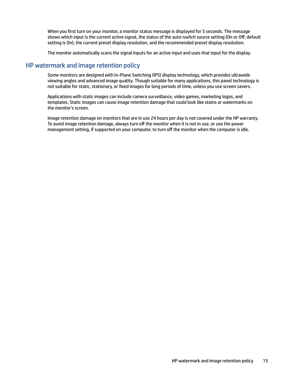 Hp watermark and image retention policy | HP OMEN 27" 4K HDR 144 Hz Gaming Monitor User Manual | Page 20 / 38