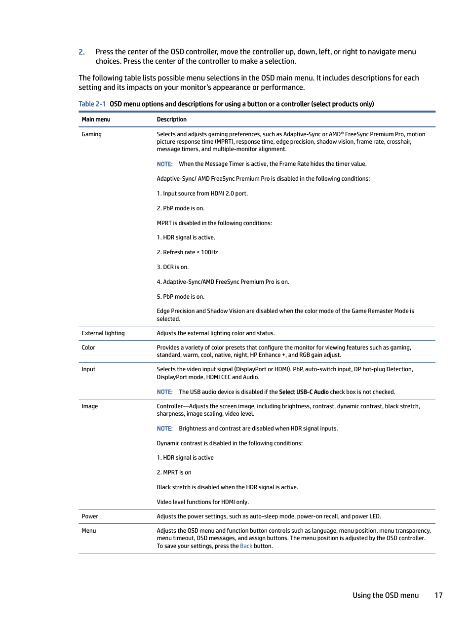 HP OMEN 27" 4K HDR 144 Hz Gaming Monitor User Manual | Page 22 / 38