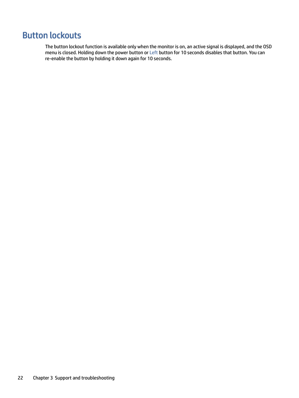 Button lockouts, On lockouts | HP OMEN 27" 4K HDR 144 Hz Gaming Monitor User Manual | Page 27 / 38