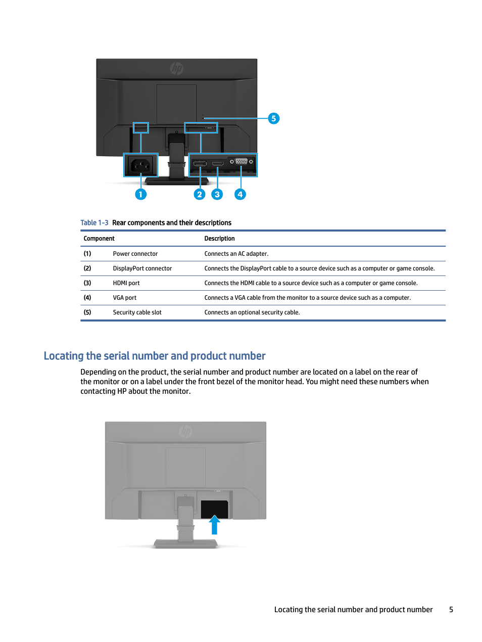 Locating the serial number and product number, Ocating the serial number and product number | HP P24 G4 23.8" 16:9 IPS Monitor User Manual | Page 10 / 37