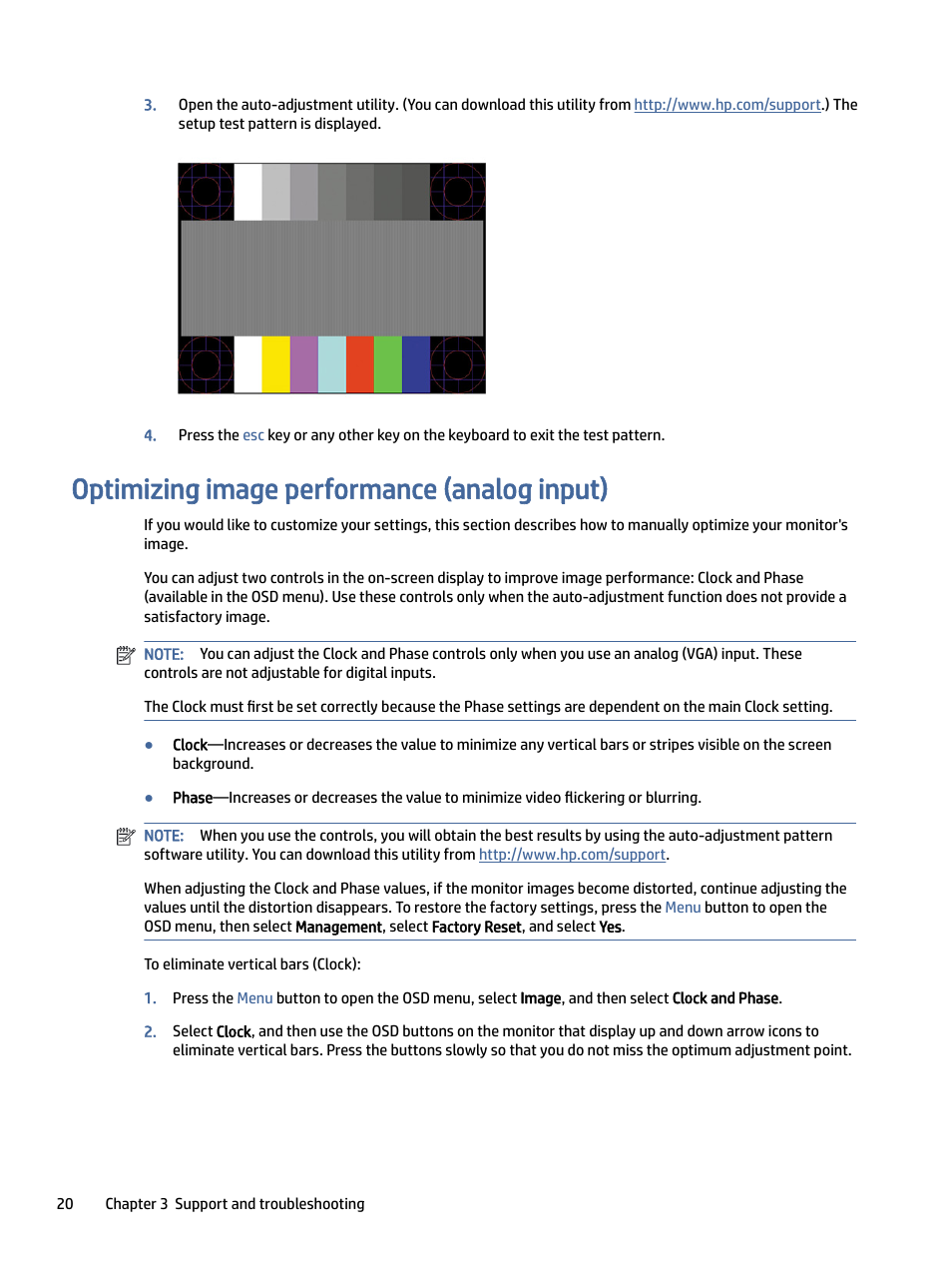 Optimizing image performance (analog input), Timizing image performance (analog input) | HP P24 G4 23.8" 16:9 IPS Monitor User Manual | Page 25 / 37