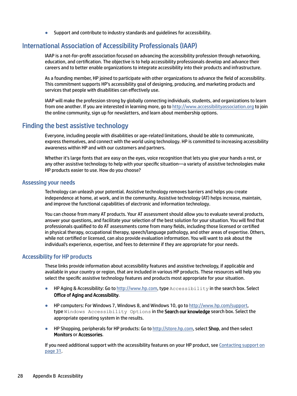 Finding the best assistive technology, Assessing your needs, Accessibility for hp products | Sessing your needs, Ssibility for hp products | HP P24 G4 23.8" 16:9 IPS Monitor User Manual | Page 33 / 37