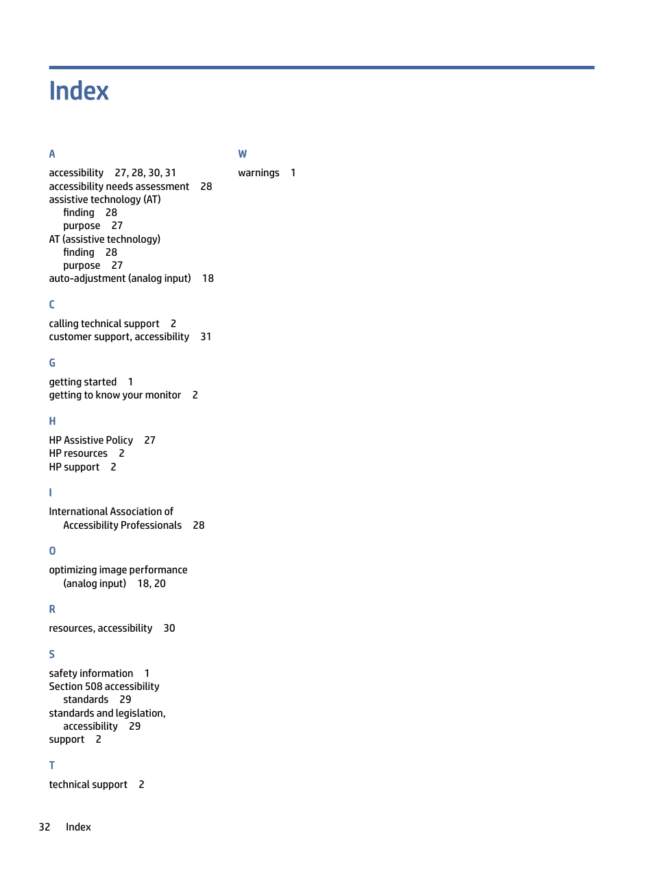 Index | HP P24 G4 23.8" 16:9 IPS Monitor User Manual | Page 37 / 37