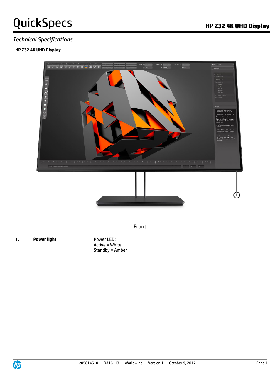 HP Z32 31.5" 16:9 4K UHD IPS Display (Smart Buy) User Manual | 9 pages