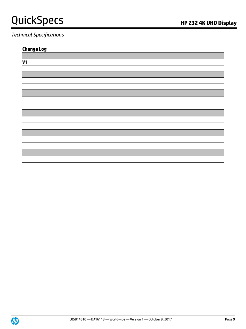 Quickspecs, Hp z32 4k uhd display | HP Z32 31.5" 16:9 4K UHD IPS Display (Smart Buy) User Manual | Page 9 / 9