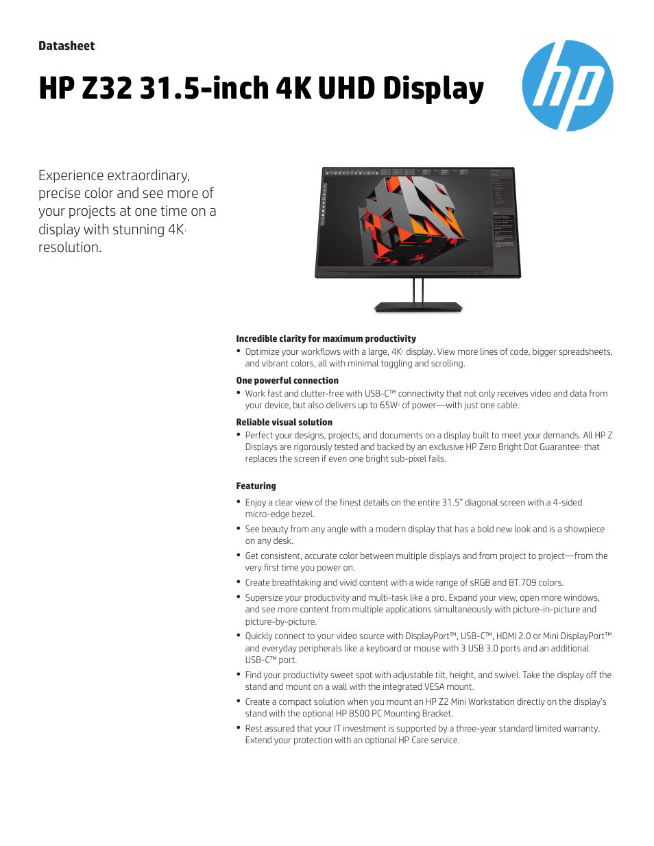 HP Z32 31.5" 16:9 4K UHD IPS Display (Smart Buy) User Manual | 4 pages