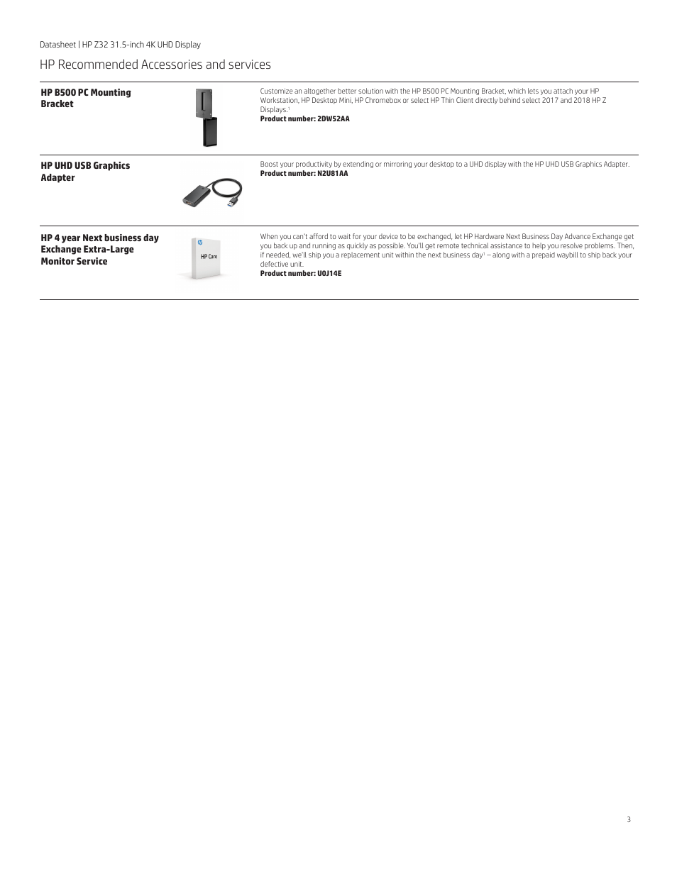 Hp recommended accessories and services | HP Z32 31.5" 16:9 4K UHD IPS Display (Smart Buy) User Manual | Page 3 / 4