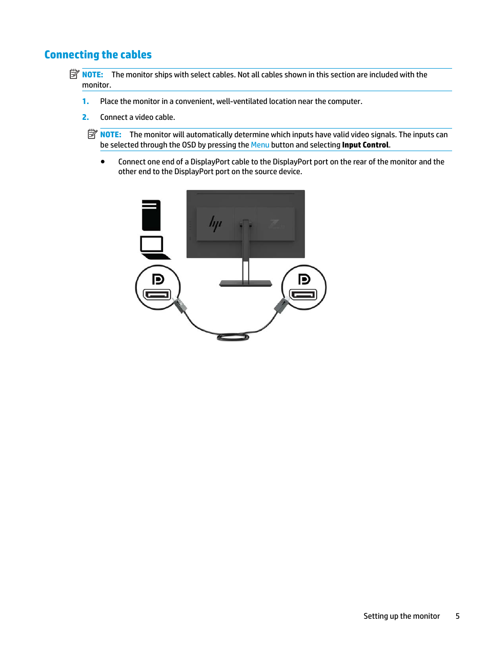 Connecting the cables | HP Z32 31.5" 16:9 4K UHD IPS Display (Smart Buy) User Manual | Page 11 / 29