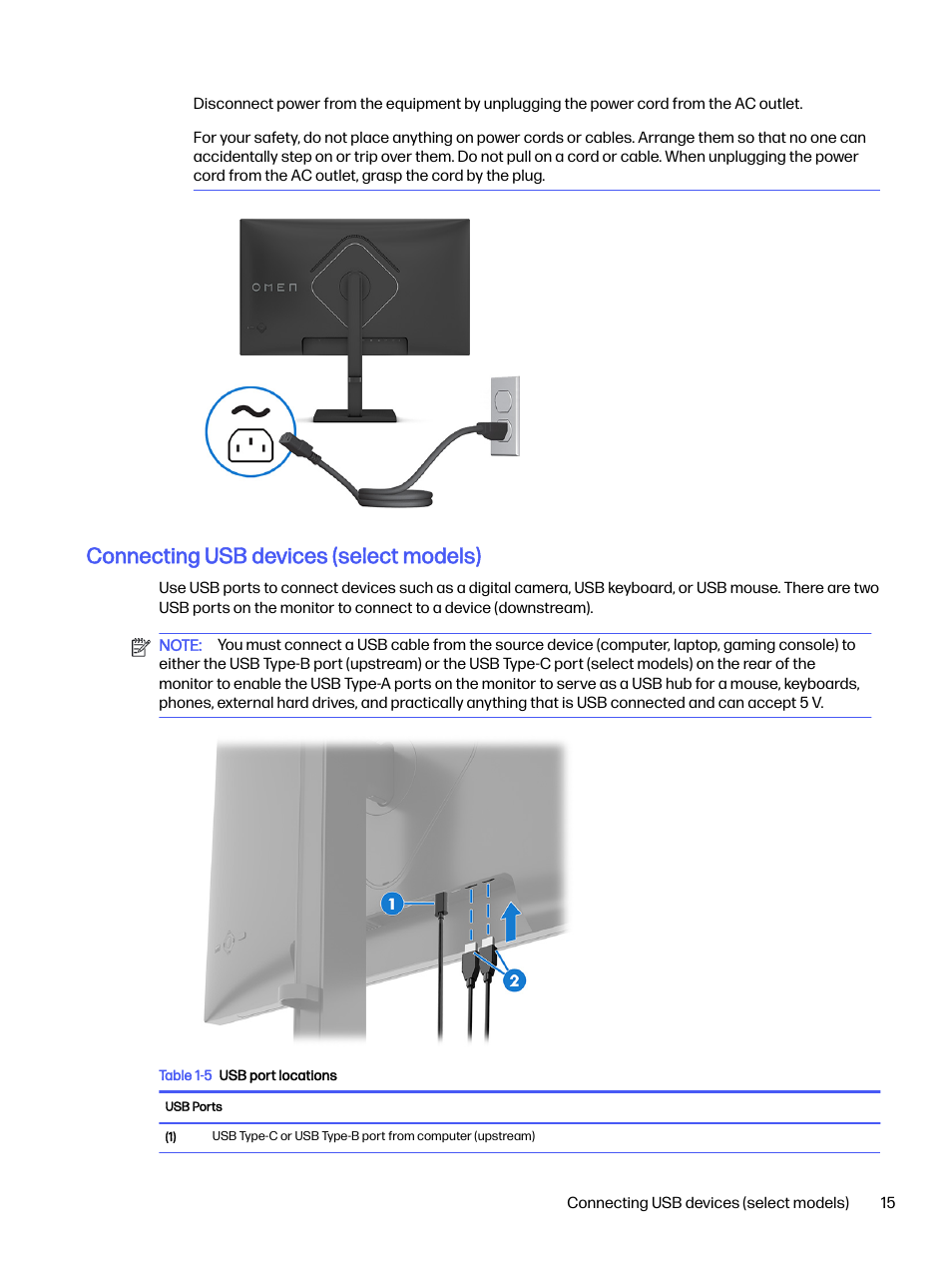 Connecting usb devices (select models) | HP OMEN 27s 27" HDR 240 Hz Gaming Monitor User Manual | Page 20 / 49